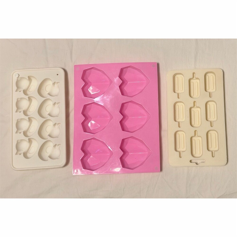 Silicone Mold Set of 3 Popsicles Geometric Hearts Ducks for Soap, Chocolate